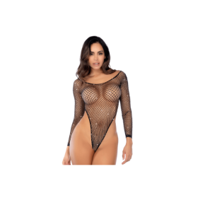 Body string en résille noir à manches longues avec strass - Mapalé
